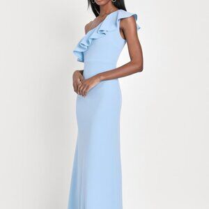 Lulus Last Forever Powder Blue One-shoulder Ruffle Maxi Dress - Size S